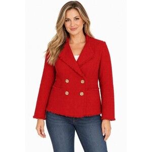 NWT Chico's 1 M 8 Chic Textured Boucle Double Breasted Red Jacket Pockets